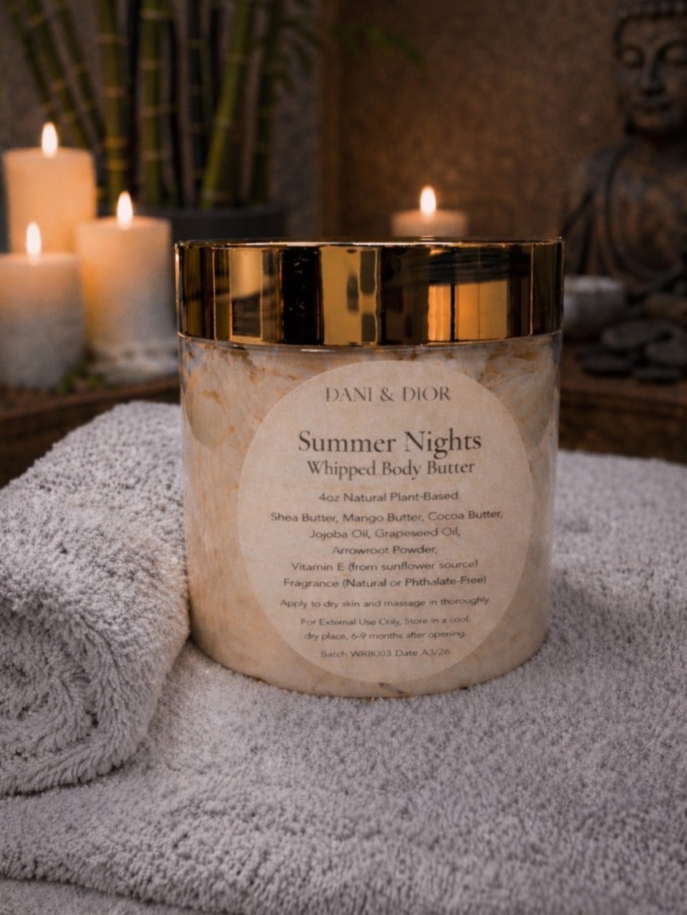 4oz Summer Nights Whipped Body Butter gold black or white jar top